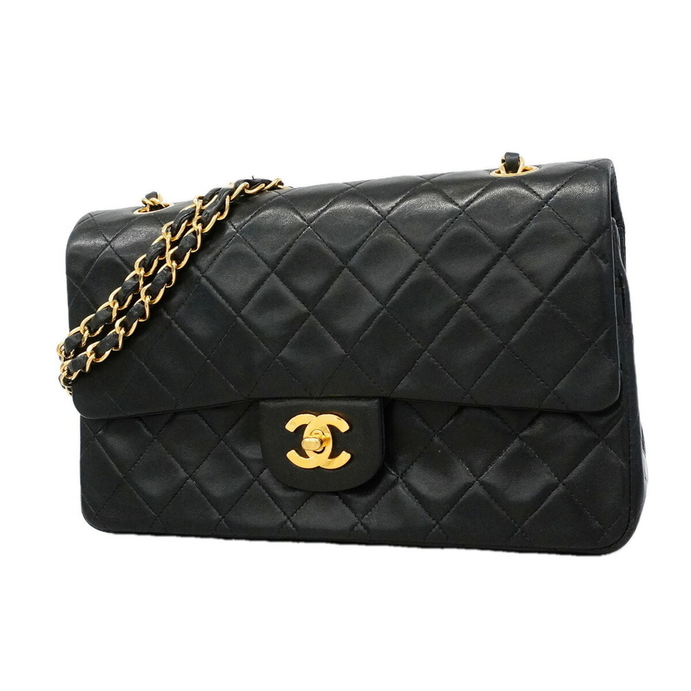 Chanel Matelassé Shoulder Bag, Double Flap, Chain, Lambskin, Black, Women's, ...